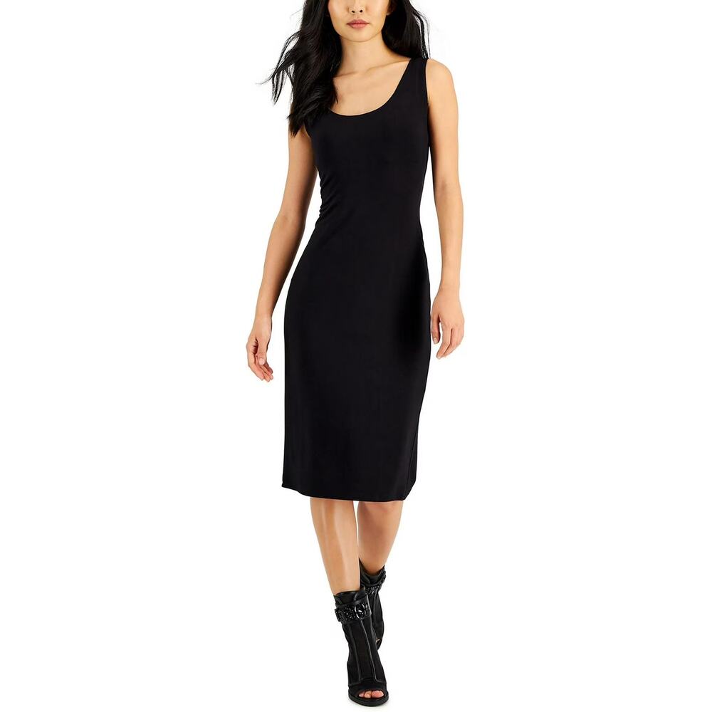 Harlow & Rose Scoop Neck Lined Bodycon Dress Black Women Petite Medium NWT